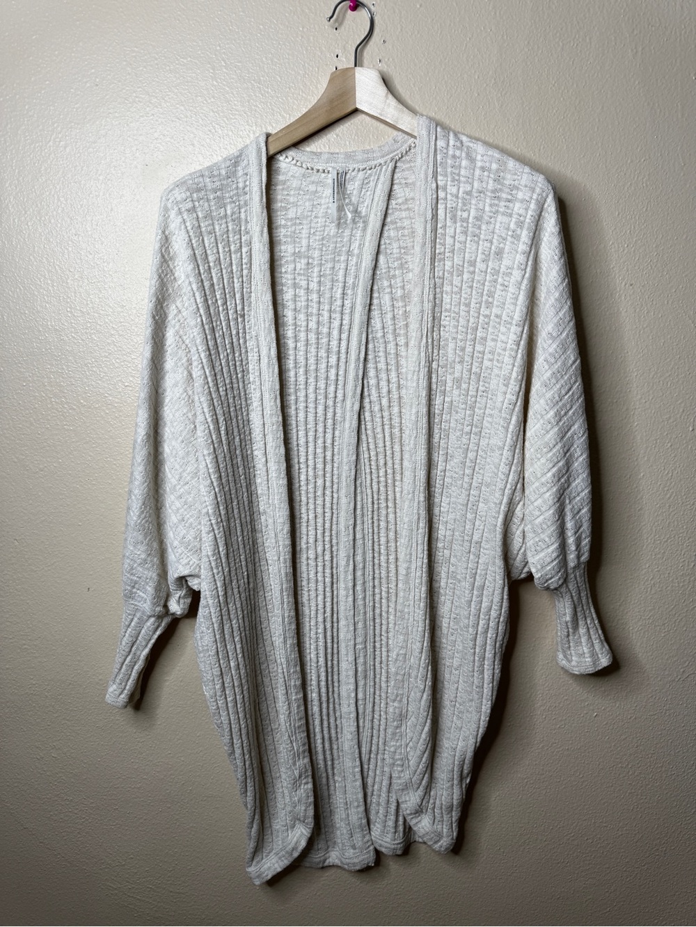 Anthropologie Womens S/M Ivory Ribbed Cotton Blend Open Front Cardigan